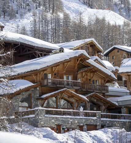 Stunning wooden and stone chalet in Val d'Isere with snow on roof