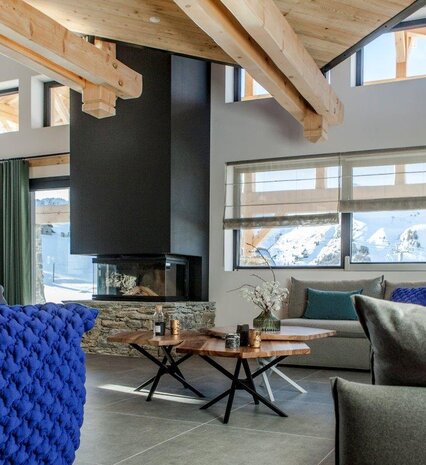 Contemporary and luxurious living area in VIP SKI CLUB21Forty chalet in Les Arcs