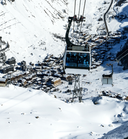 Aerial view of Val d'Isere from Olympiqiue cable car 