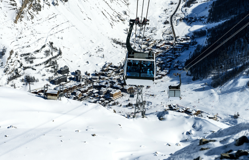 Cable car up above ski resort of Val d'Isere