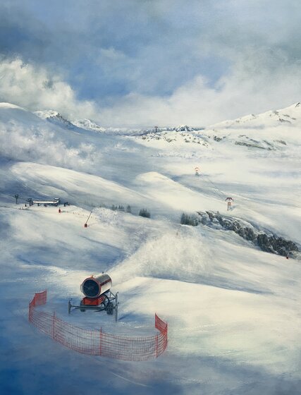 Fine art painting of a snow cannon in Val d'Isere