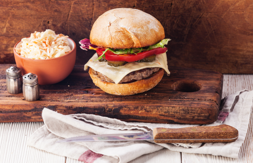 Homemade burger with coleslaw