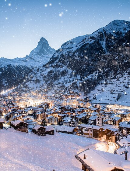 Zermatt by night with Matterhorn in background