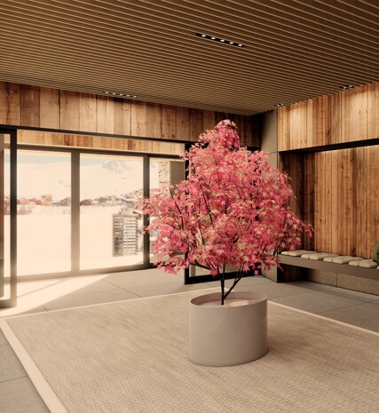 CGI image of reception area of VIP SKI's Graciosa luxury chalets in La Plagne