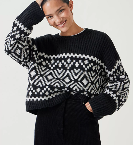 Black and white modern fair isle jumper from HUSH