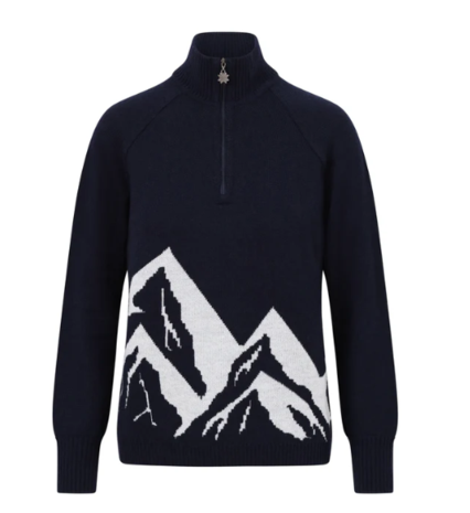 Navy quarterzip jumper with white mountain scene from Snow Finel