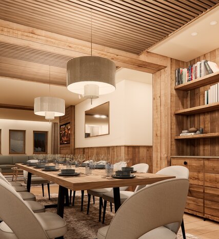 CGI image of dining area in VIP SKI's Graciosa luxury chalets in La Plagne