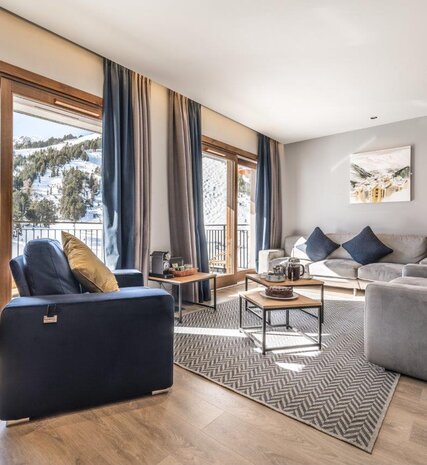 Living area looking out onto ski slopes